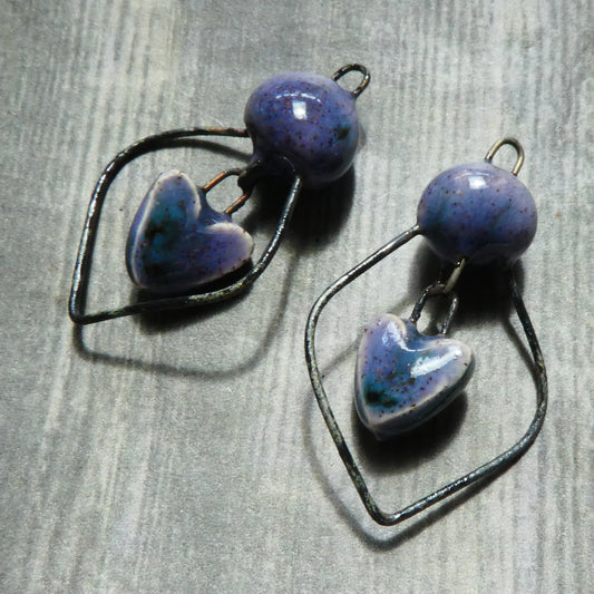 Ceramic Bobble and Heart Dangles - Speckled Violet