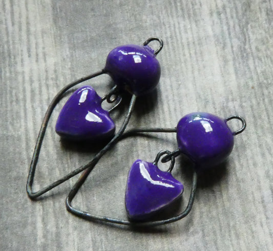 Ceramic Bobble and Heart Dangles - Dark Purple