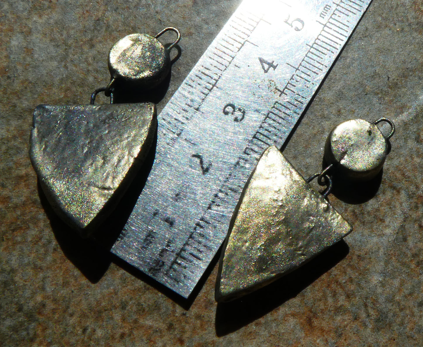Ceramic Bronzy Moulded Shield Dangles -Tiffany Green