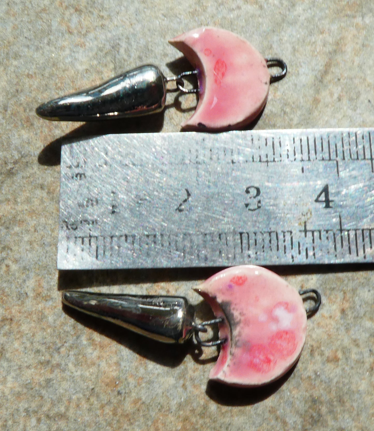 Ceramic Crescent Moon and Spike Dangles -Berry Tart