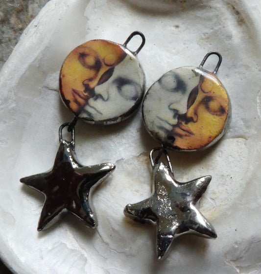 Ceramic Vintage Sun and Moon Decal and Star Earring Dangles #6