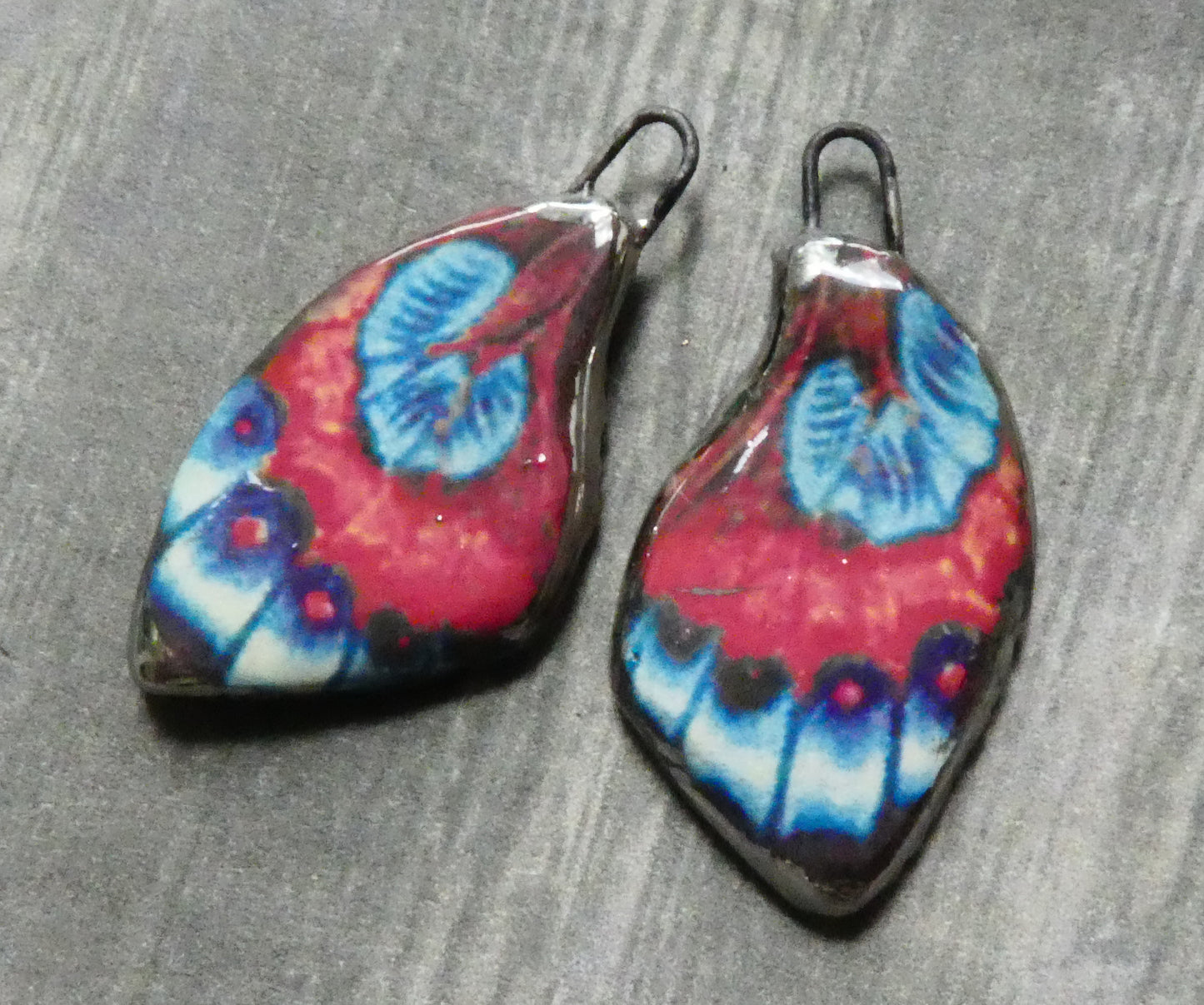 Ceramic Decal Butterfly Wing Earring Charms #6