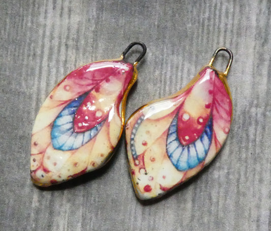 Ceramic Decal Butterfly Wing Earring Charms #8