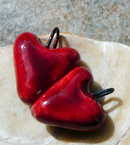 Ceramic Little Red Hearts Earring Charms