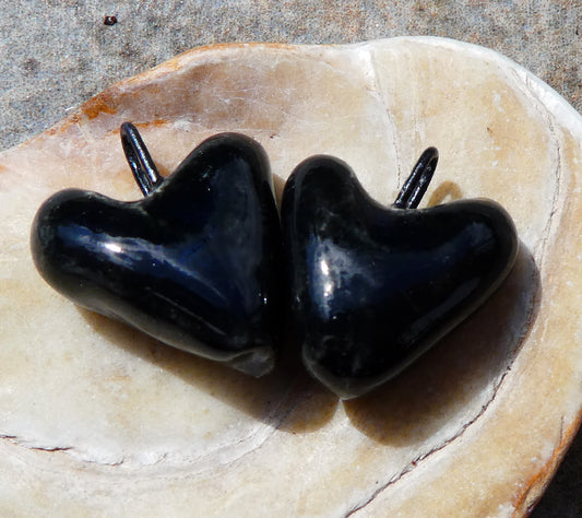 Ceramic Little Black Hearts Earring Charms