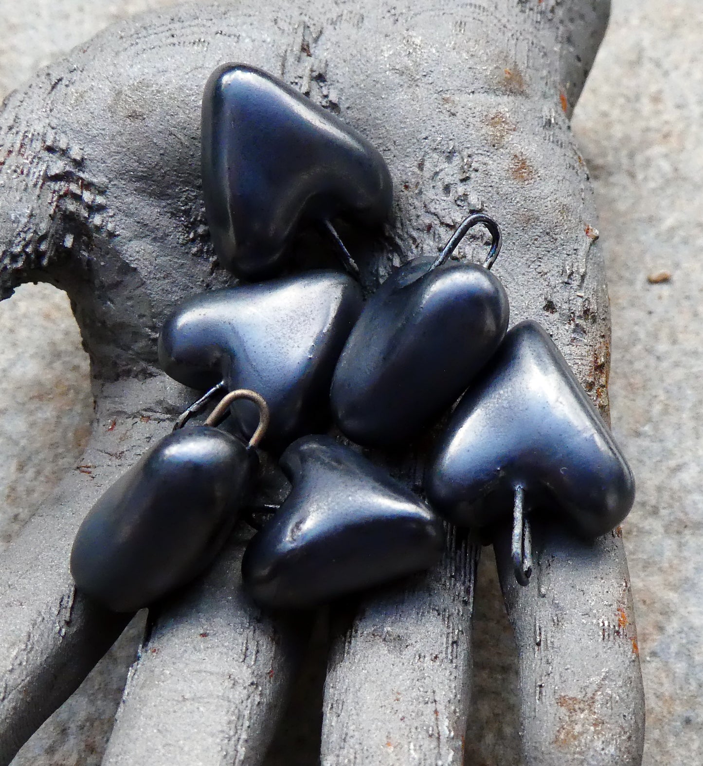 Ceramic Little Pewter Hearts Earring Charms
