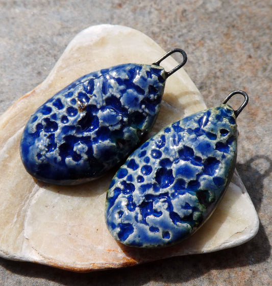 Ceramic Beach Stone Textured Charms - Egyptian Blue