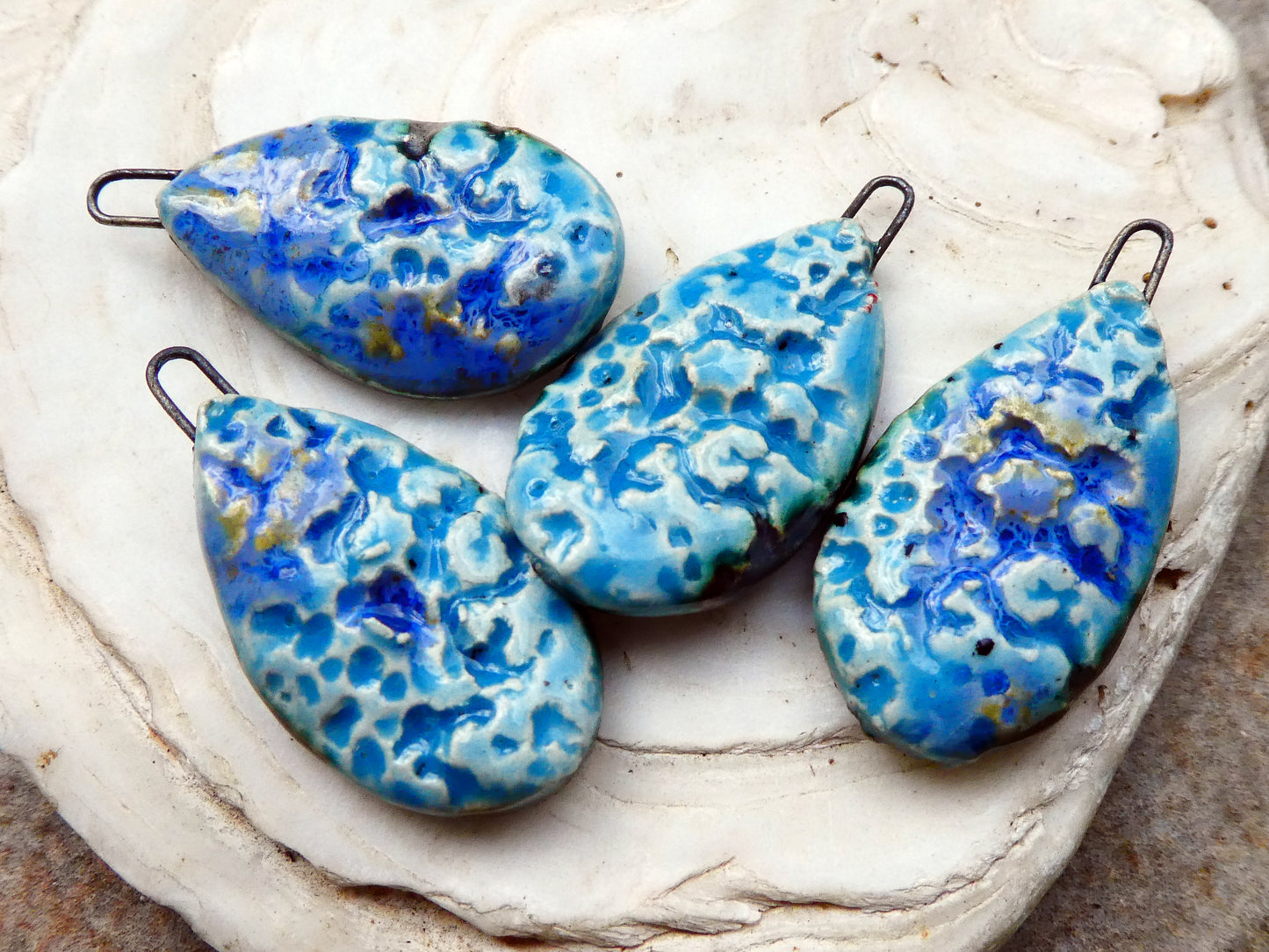 Ceramic Beach Stone Textured Charms - Tranquil Earth