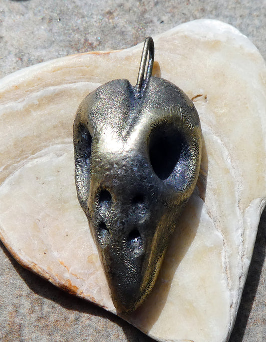 Ceramic Single Hawk Skull Mini Pendant - Bronzy