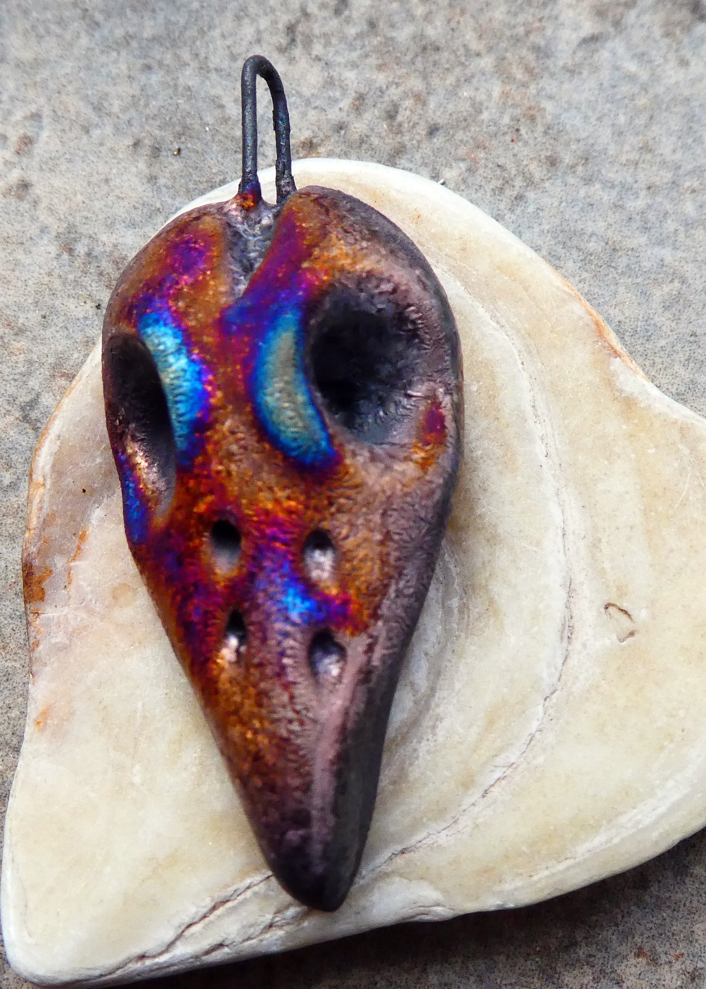 Ceramic Single Hawk Skull Mini Pendant - Scorched