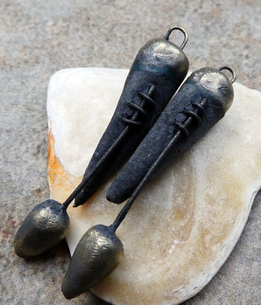 Ceramic Stitched Spike Earring Charms -Matte Black