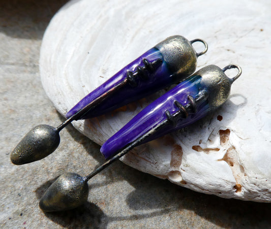 Ceramic Stitched Spike Earring Charms -Dark Purple