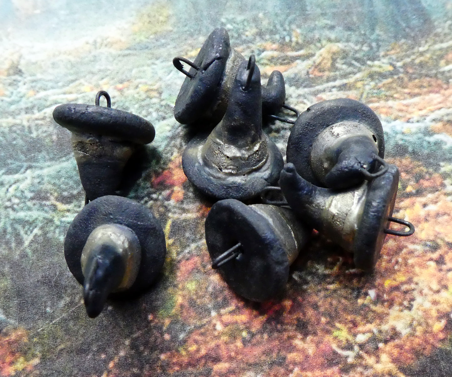 Ceramic Little Witch Hat Earring Connectors - Matte Black