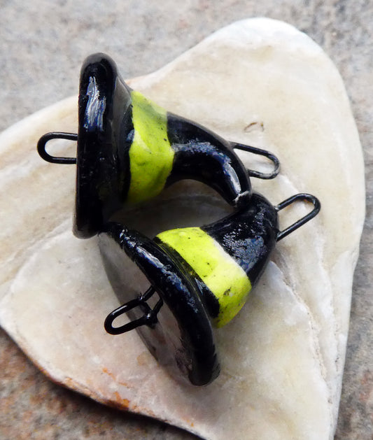 Ceramic Little Witch Hat Earring Connectors - Chartreuse