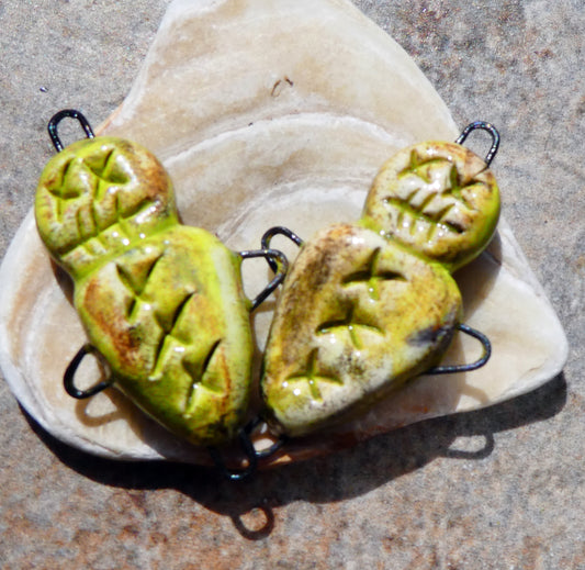 Ceramic Voodoo Doll  Earring Connectors -Chartreuse