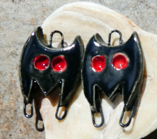 Ceramic Bat Earring Connectors - Gloss Black