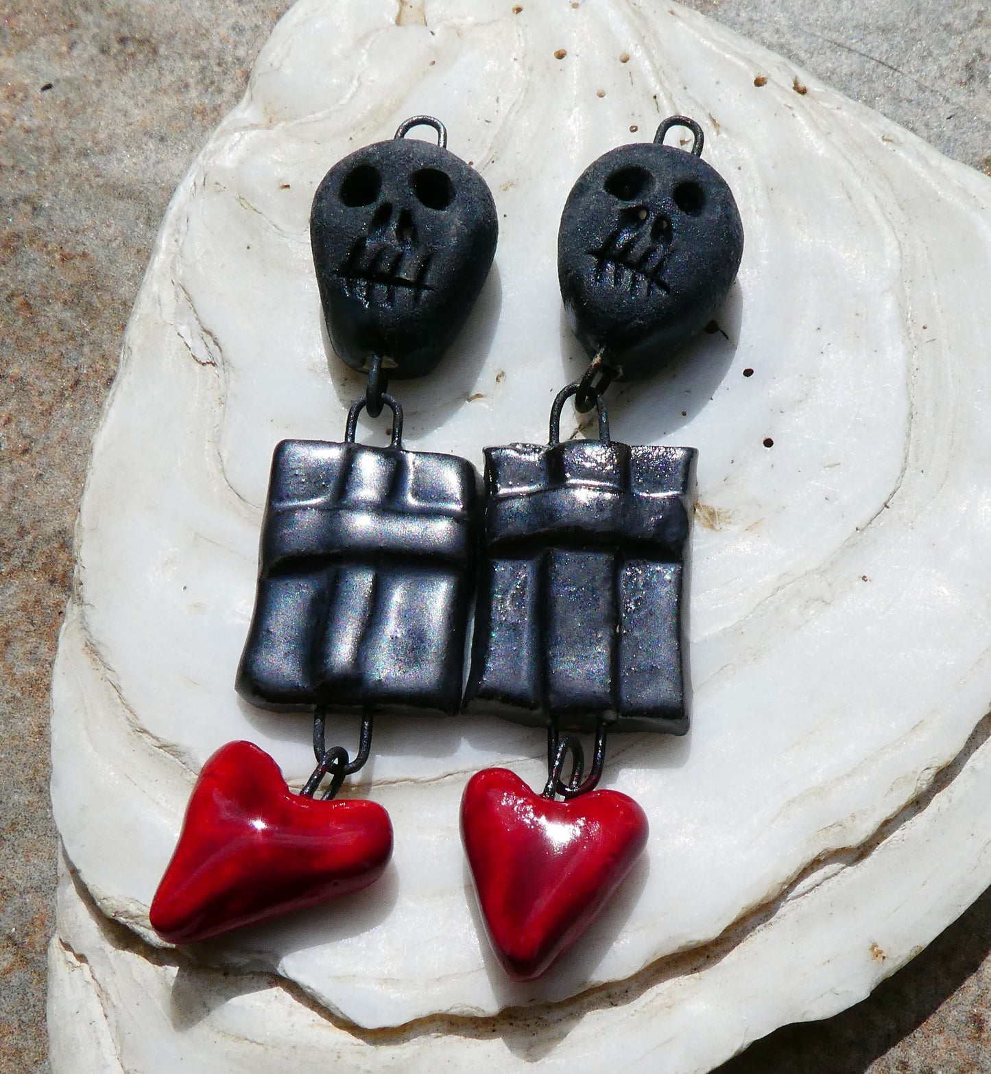 Ceramic Skull, Cross and Heart Earring Dangles