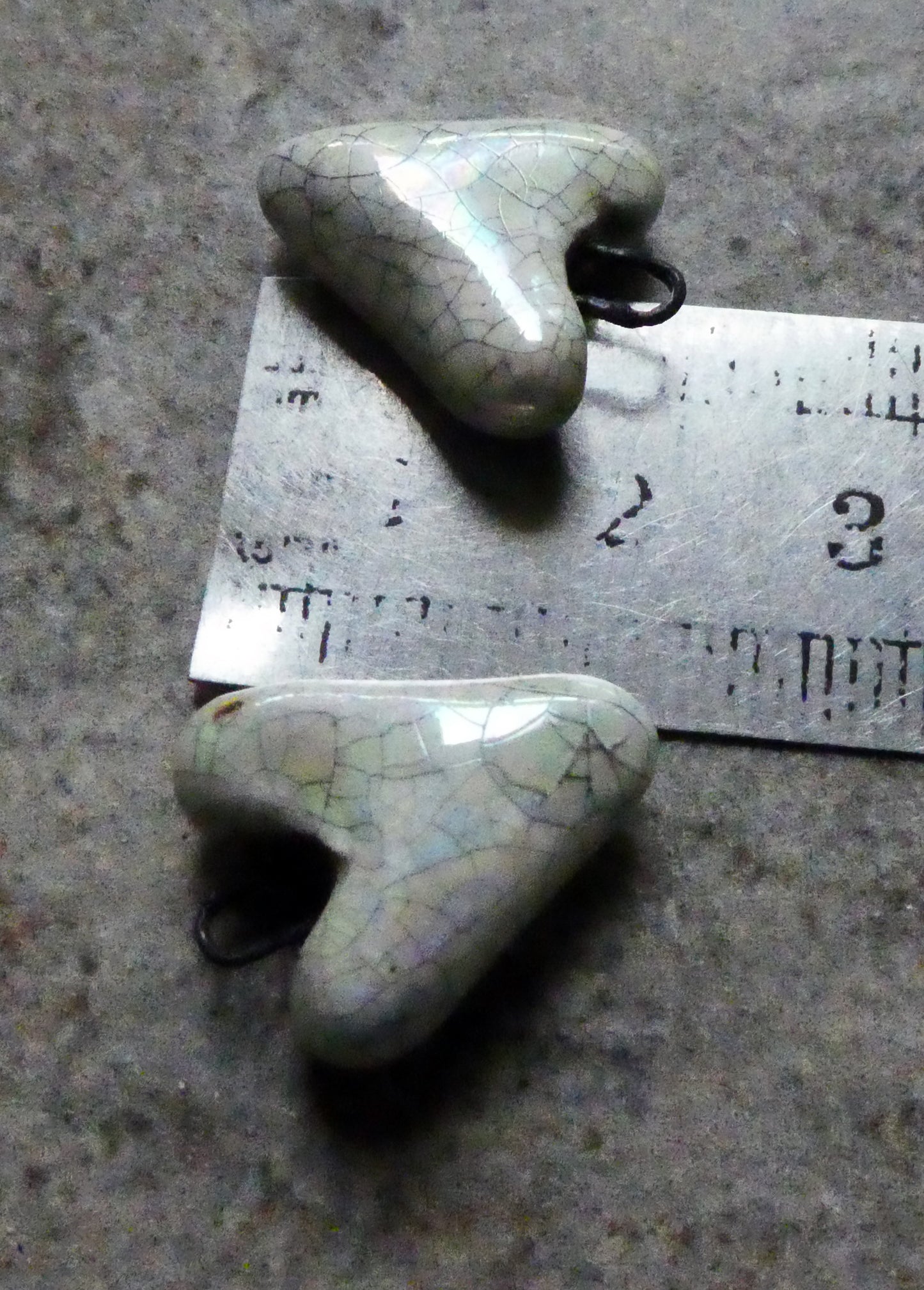 Porcelain Crackle Hearts Earring Charms - Mother of Pearl