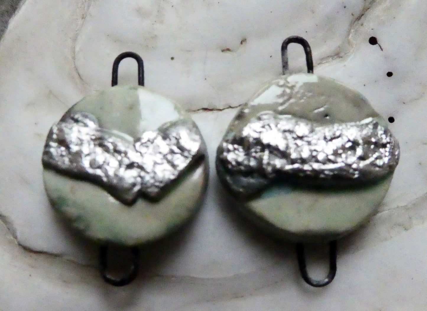 Ceramic Moulded Disc Earring Connectors - Seafoam