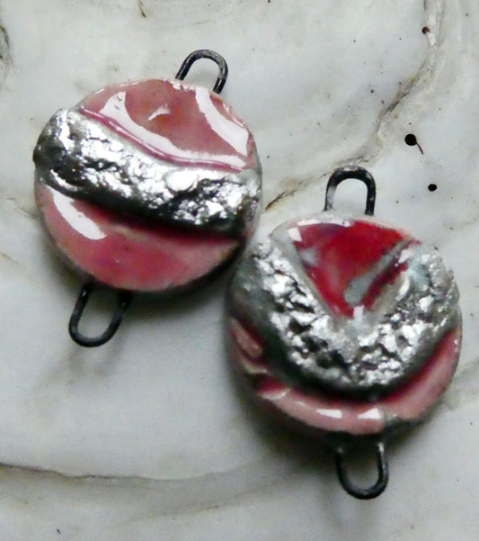 Ceramic Moulded Disc Earring Connectors - Berry Tart