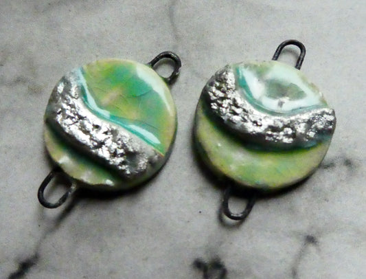 Ceramic Moulded Disc Earring Connectors - Lime