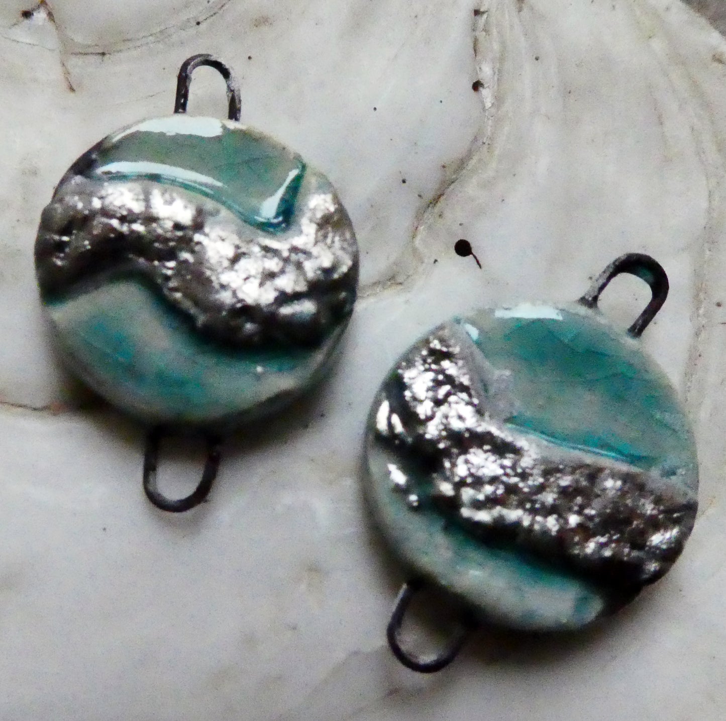 Ceramic Moulded Disc Earring Connectors - Topaz