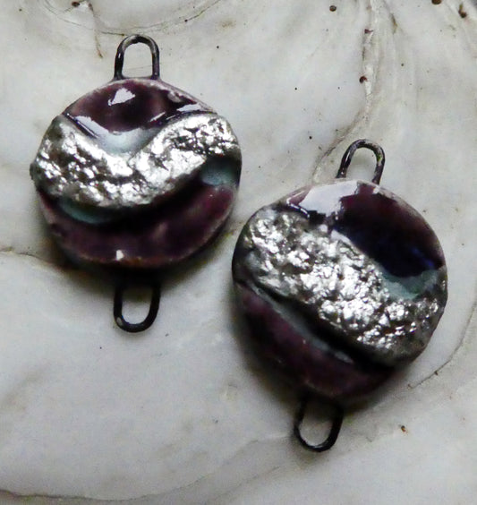 Ceramic Moulded Disc Earring Connectors - Grape