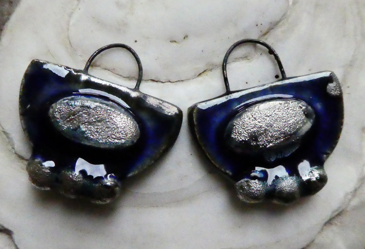 Ceramic Moulded Semi Circle Earring Charms - Mirror Blue