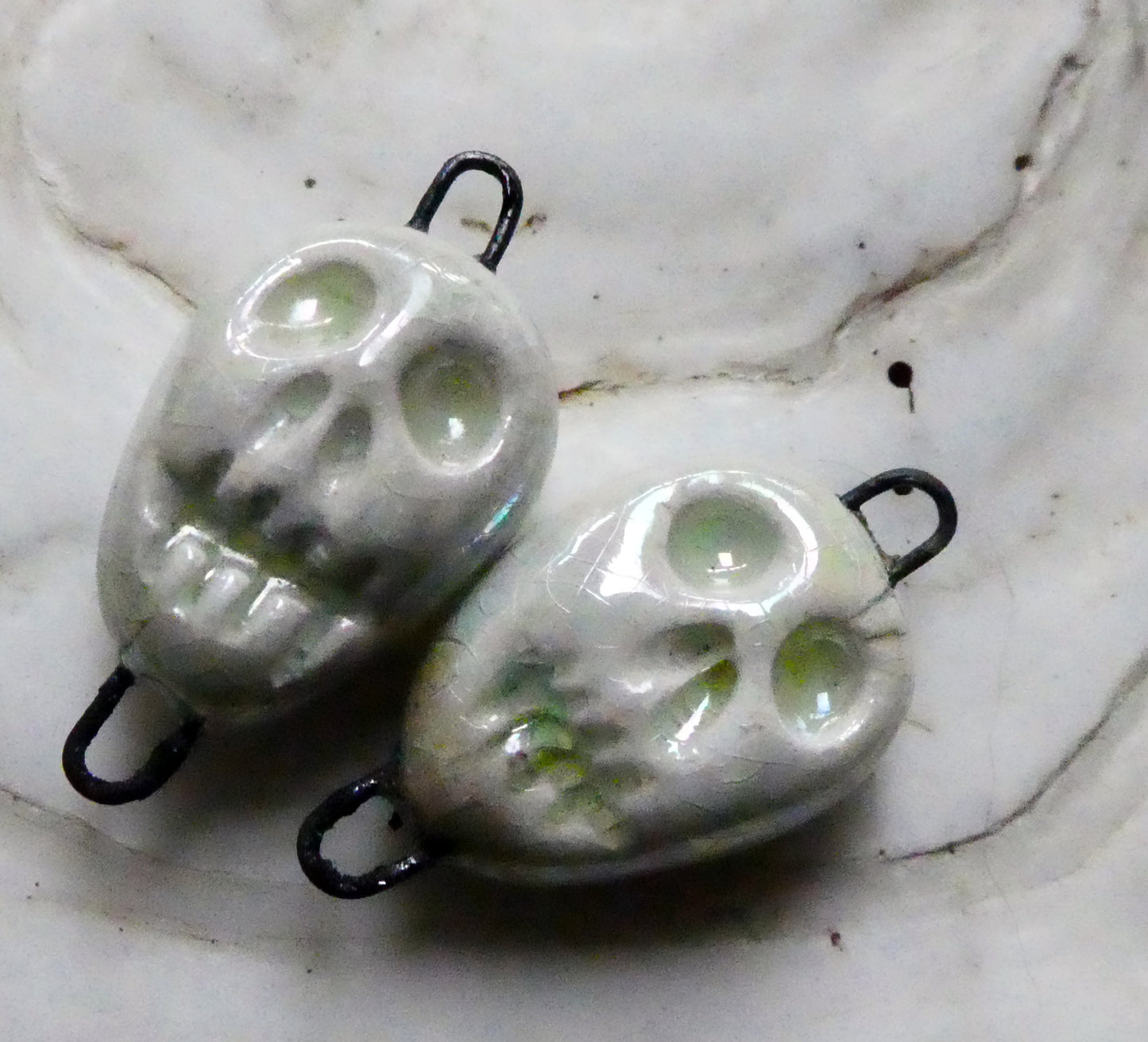 Porcelain Skull Connectors - Mother of Pearl