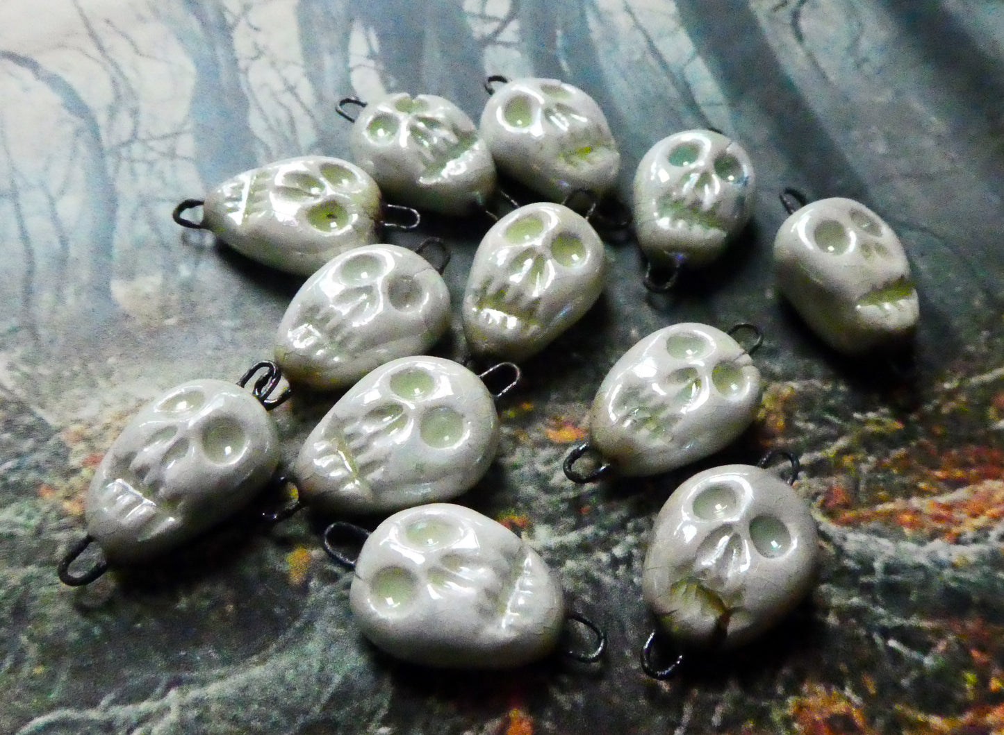 Porcelain Skull Connectors - Mother of Pearl