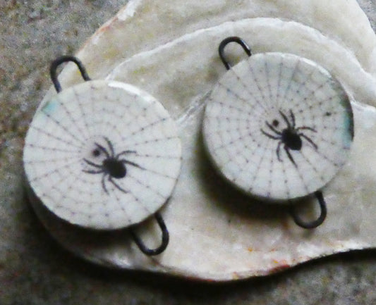 Ceramic Spider in Web Decal Disc Earring Connectors #2