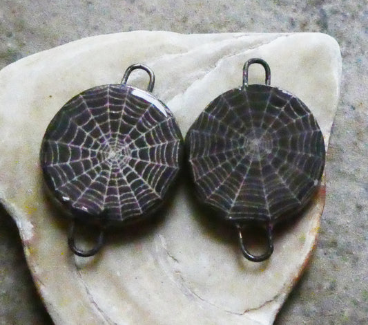 Ceramic Spider's Web Decal Disc Earring Connectors