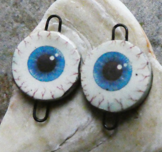 Ceramic Blue Eye Decal Disc Earring Connectors