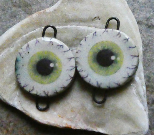 Ceramic Green Eye Decal Disc Earring Connectors