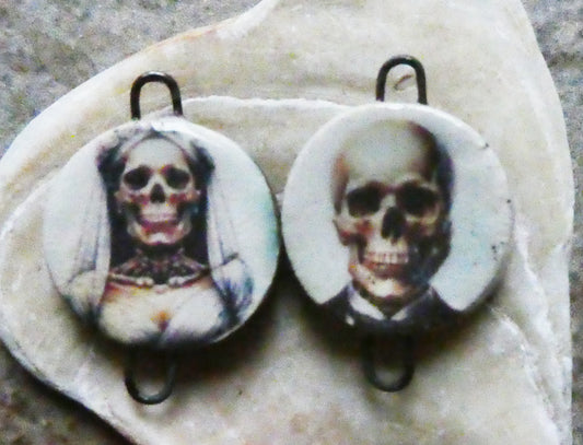 Ceramic Skeleton Couple Decal Disc Earring Connectors