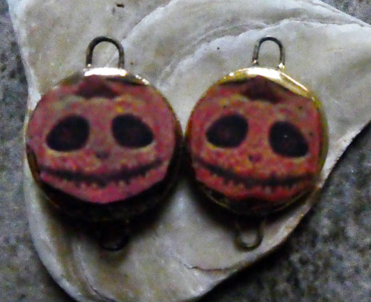 Ceramic Pumpkin Decal Disc Earring Connectors #1