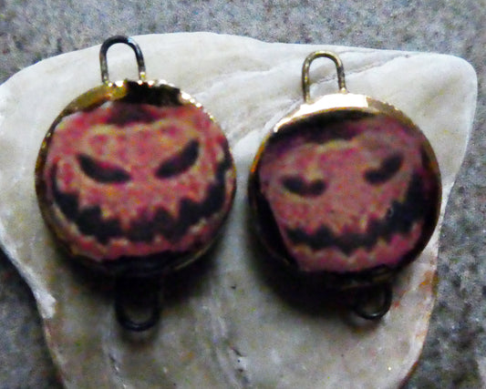 Ceramic Pumpkin Decal Disc Earring Connectors #2