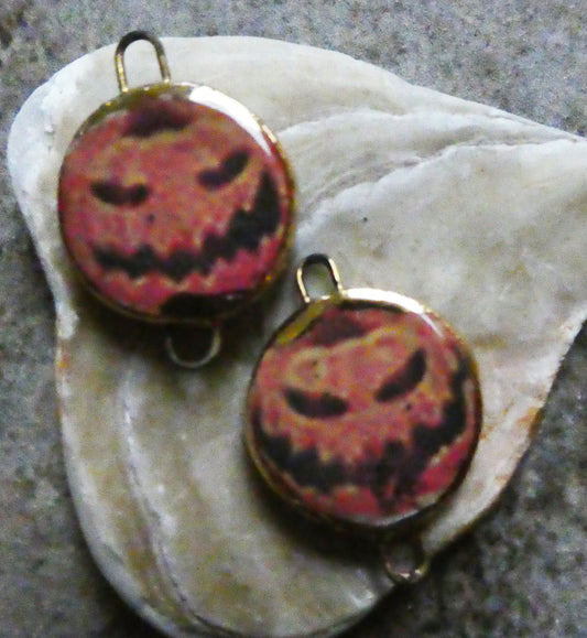 Ceramic Pumpkin Decal Disc Earring Connectors #3