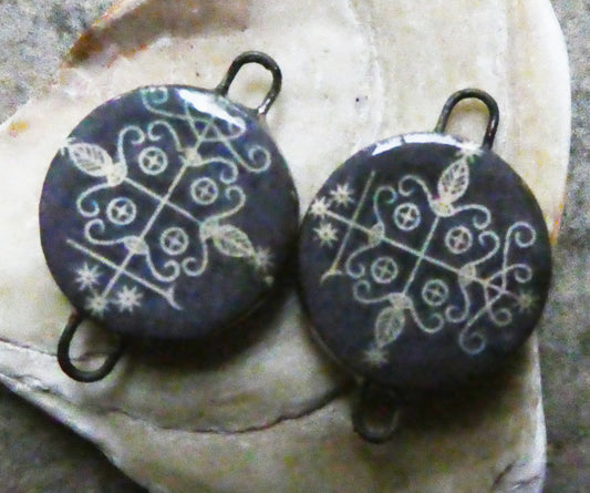 Ceramic Vodou Vèvè Symbol Decal Disc Earring Connectors #14