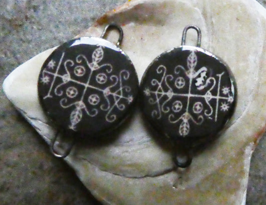 Ceramic Vodou Vèvè Symbol Decal Disc Earring Connectors #15