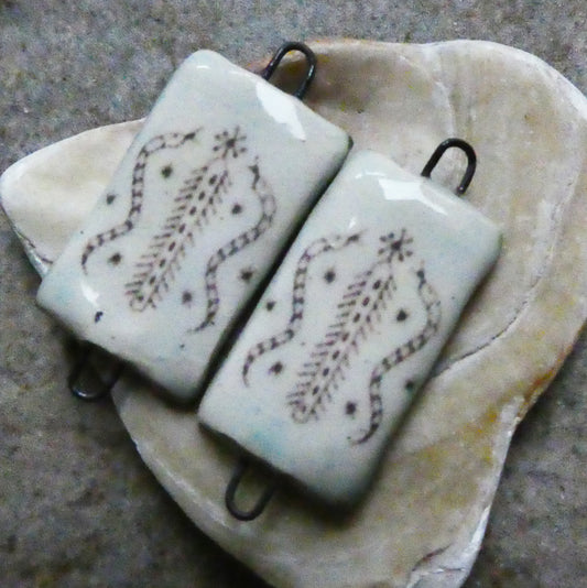 Ceramic Vodou Vèvè Symbol Decal Tablet Earring Connectors #2