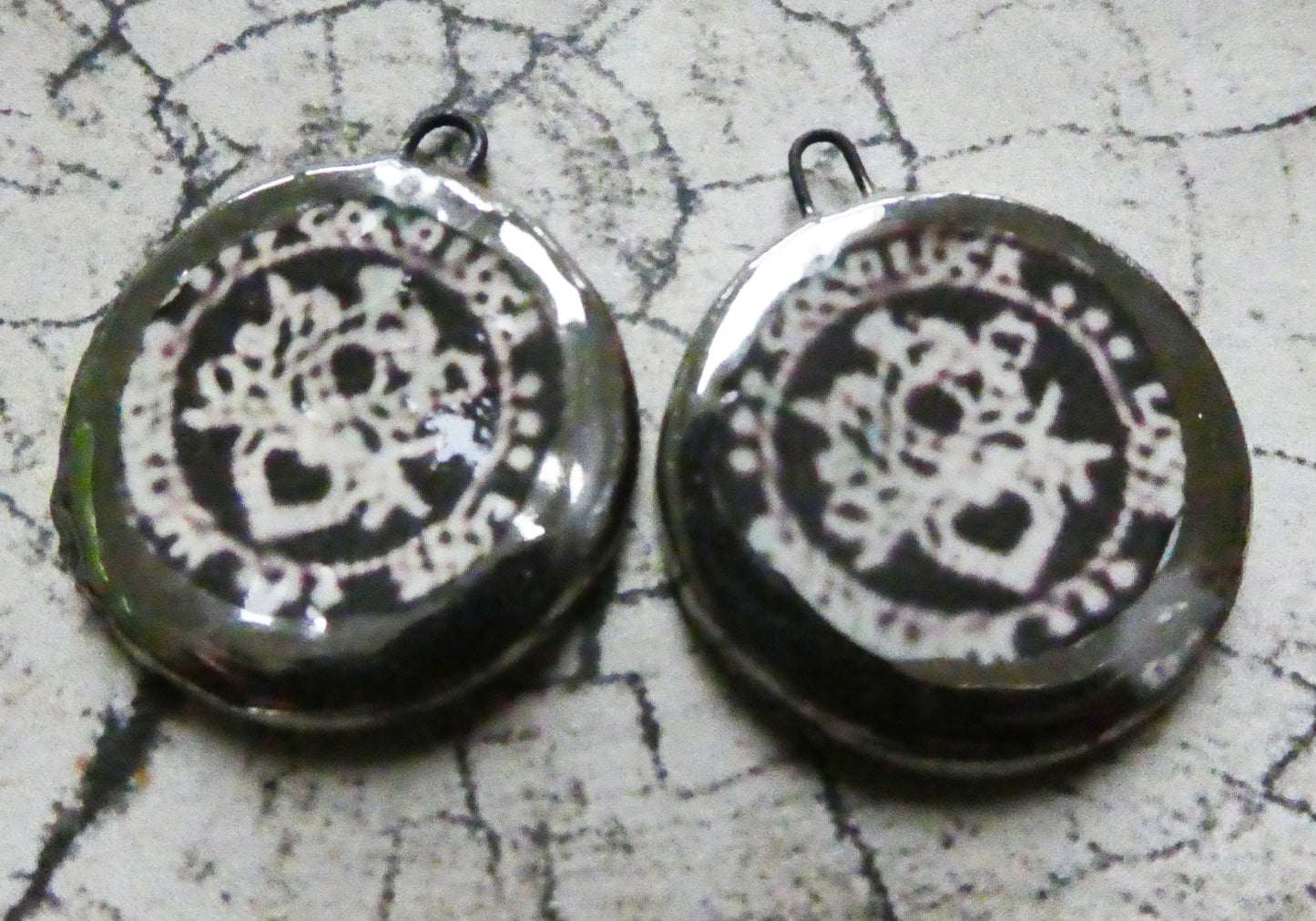 Ceramic Vodou Vèvè Symbol Decal Coin Earring Charms #2