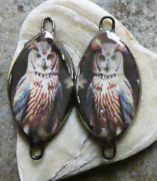 Ceramic Owl Decal Earring Connectors