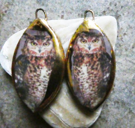 Ceramic Owl Decal Earring Charms #6