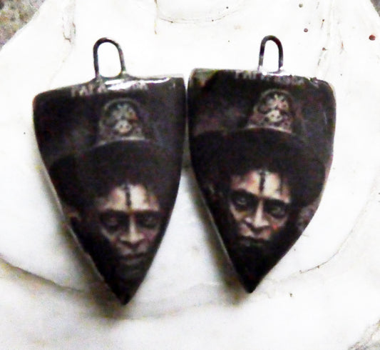 Ceramic Papa Legba Decal Shield Earring Charms #2