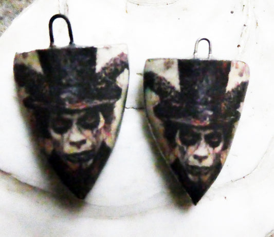 Ceramic Papa Legba Decal Shield Earring Charms #3