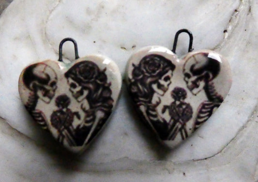 Ceramic Skeleton Couple Heart Decal Earring Charms #4