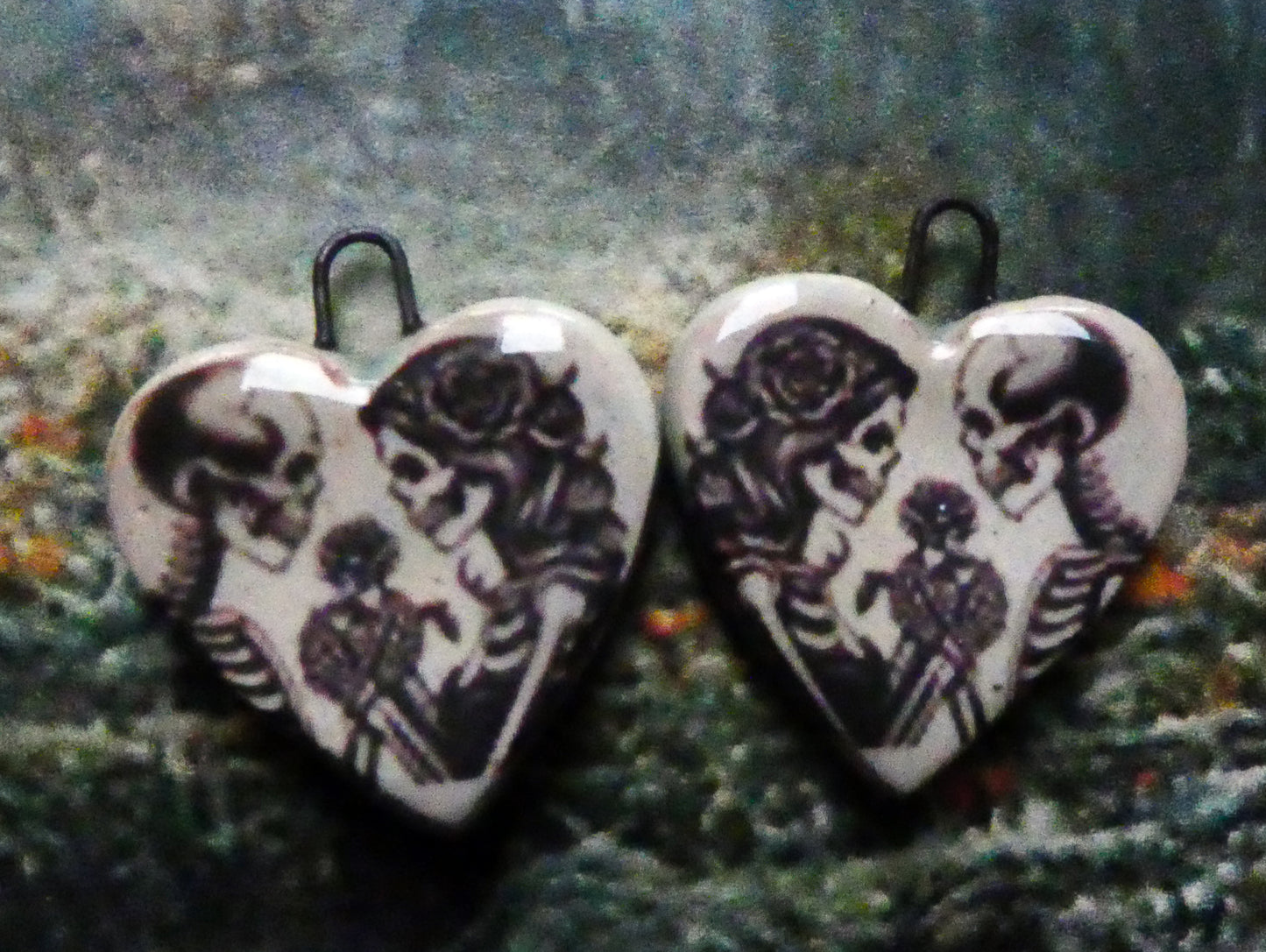 Ceramic Skeleton Couple Heart Decal Earring Charms #4