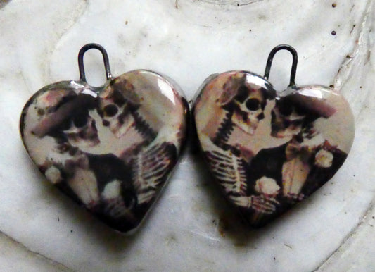 Ceramic Skeleton Couple Heart Decal Earring Charms #5