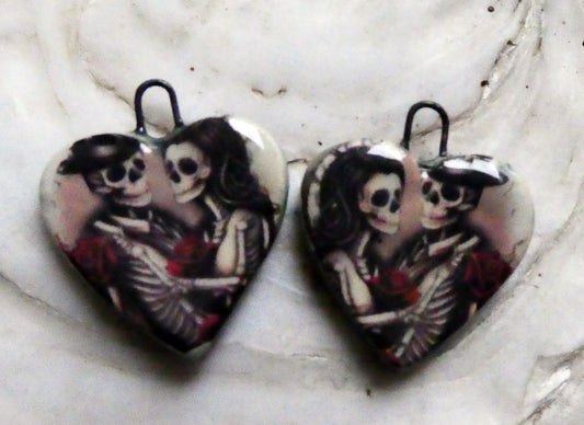 Ceramic Skeleton Couple Heart Decal Earring Charms #7